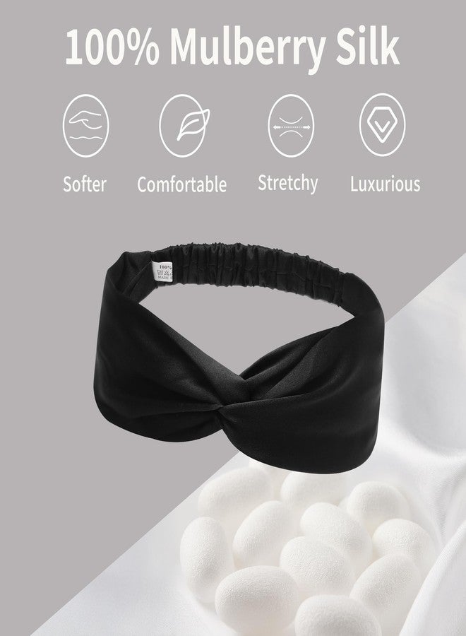 ZLYC Mulberry Silk Headband Elastic Twist Knotted Head Bands for Women's Hair, Solid Black - Image 2